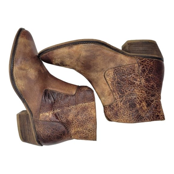 Diba True Walnut Grove Distressed Leather Ankle Boots Womens 9 Stacked Heel - Picture 2 of 12